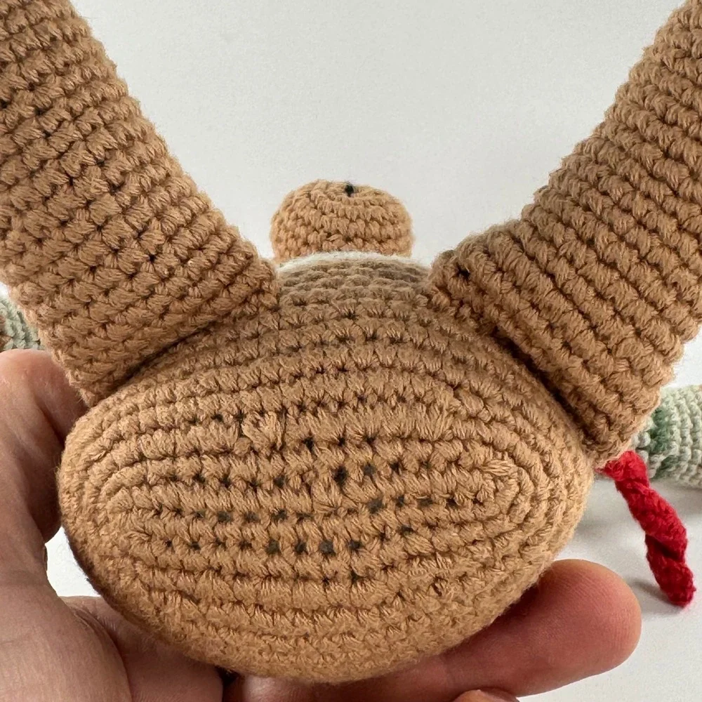 Pebble Child Crochet Teddy Bear Tan Sage Green Sweater Red Scarf Amigurumi Plush